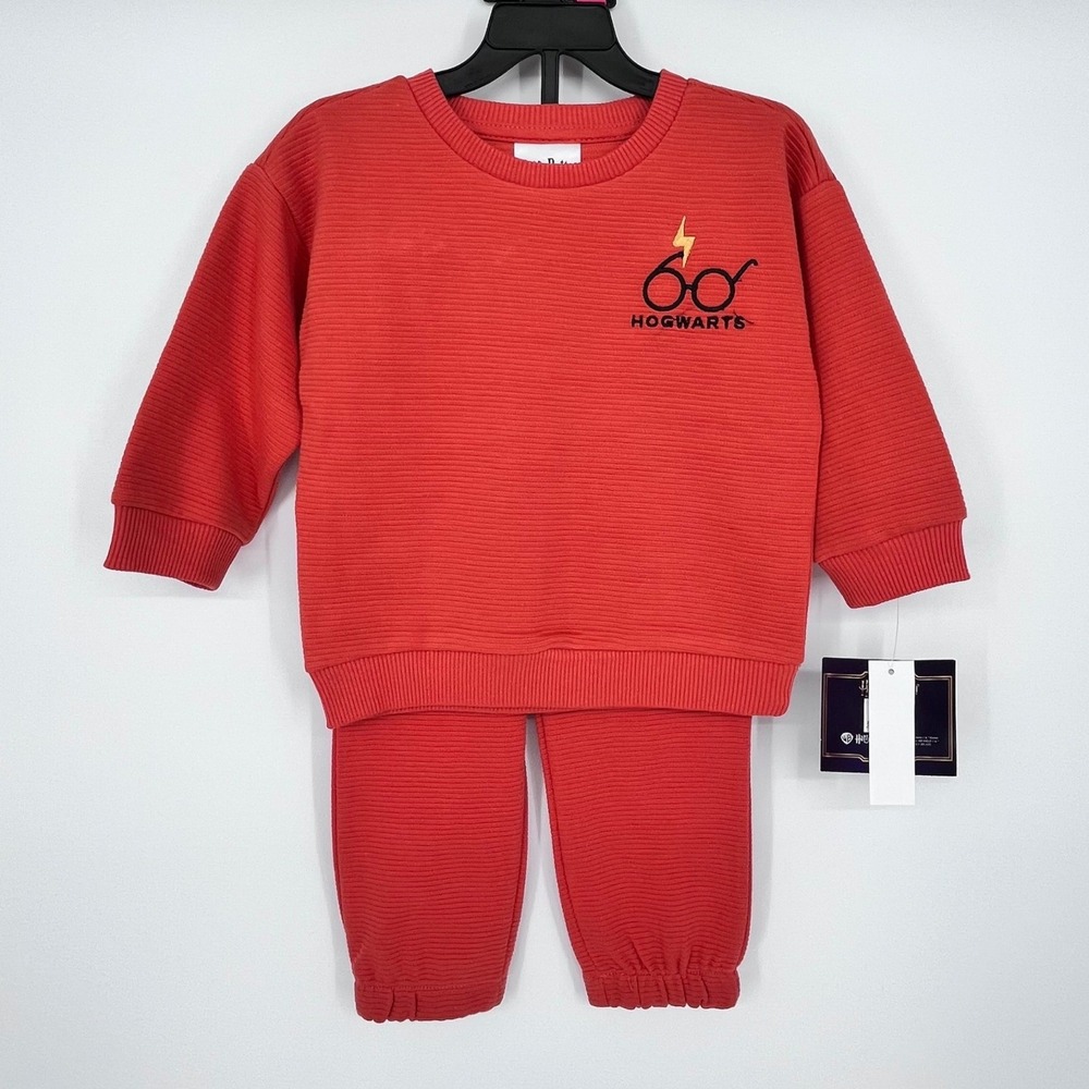 Harry Potter Sweatshirt Joggers Set Kids 24M Red Ribbed Hogwarts Hedwig NEW